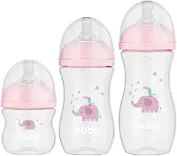Buba, Kit 3 Mamadeiras Easy Flow Elefante Rosa 120/270/330ml