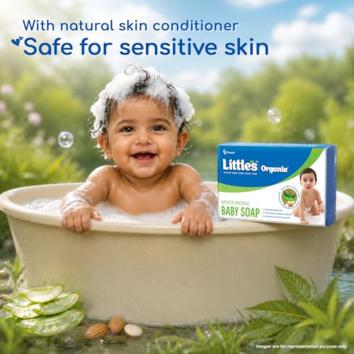 Image of Little's Organix Gentle Moisturizing Baby Soap 75g x Pack of 5 | With AloeVera & Neem | No Sulfate, Paraben & Alcohol | Clinically Tested Safe | Hypoallergenic | Removes 99.9% Germs