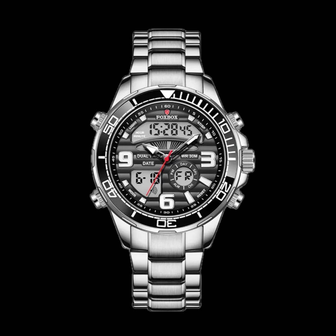 Amazon.co.jp: FOXBOX シルバー＆ブラックデュアルウォッチ