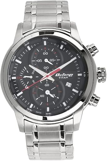 Titan Mens Analog Black Dial Silver Band Stainless Steel Watch