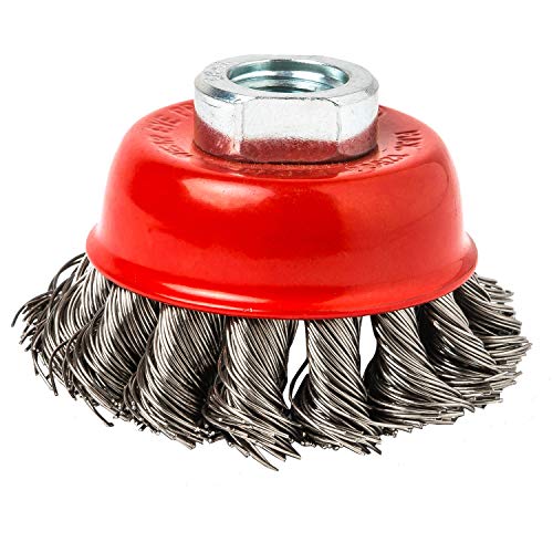 HOYIN 2-1/2Inch Wire Cup Brush, 0.020In Stainless Steel,Twist Knotted,5/8inch-11UNC for Angle Grinders