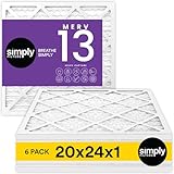 Simply 20x24x1 Air Filter, Merv 13, 6 Pack, For Home AC Furnace & HVAC (Actual Size: 19.75"x23.75"x0.75") DUST, Pet, & Allergy Control