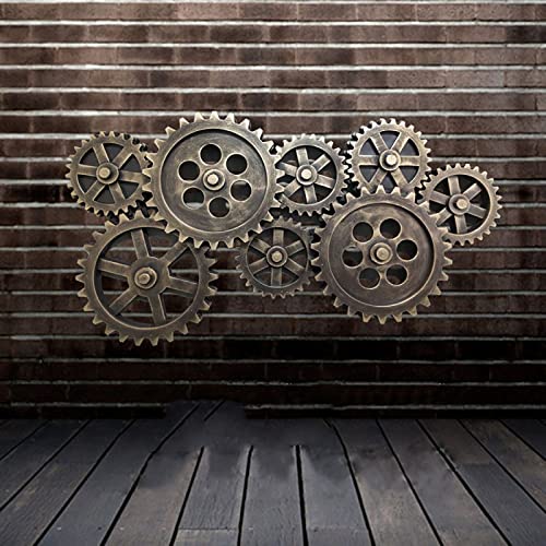 WRUJ Wanddekoration, 3D-Holz-Blumen-Form-Getriebe, Vintage-Industrierad-Wandbehang-Hintergrund Für Bar-Restaurante-Schlafzimmer-Hotel, Industrieller Steampunk-Stil Cover