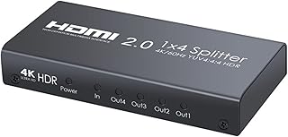 4K@60Hz 1 In 2/4/8 Out HDMI Duplicator Splitter - with Power Cable 1x2/4/8 Ports HD Gaming Splitter, 4: 4: 4, Duplicate/Mirror Screens, for Xbox/ PS5 (1x2/4/8) (Size : 4 ports)