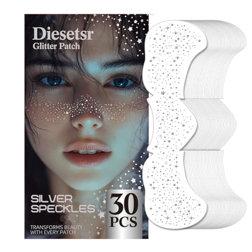 Glitter Freckles Face Tattoo, 30PCS Body Glitter Temporary Tattoos Sparkle Patches for Women, Waterproof Fake Freckles,Festival Rave Outfits Festival Decorations (Silver)