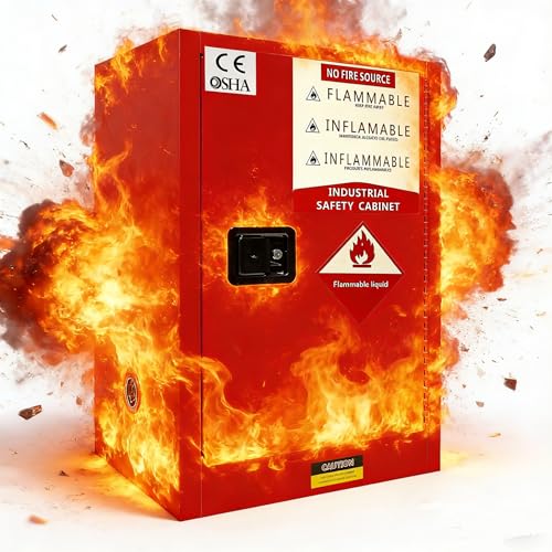 45 Gallon Flammable Fireproof Cabinet, Manual Close Chemical Safety Cabinet, Galvanized Steel Industry Safety Locker with 3-Point System, Adjustable Shelf for Flammable Liquid Enterprise Home