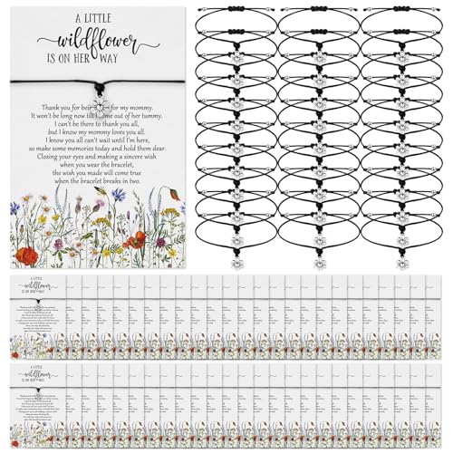 Landical 50 Set Wildflower Baby Shower Favors for Guests a Little Wildflower Is on Her Way Adjustable Flower Wish Bracelet Baby Shower Bracelets with Thank You Card for Gender Reveal Thank You Gifts by Landical - Used condition - US$13.55