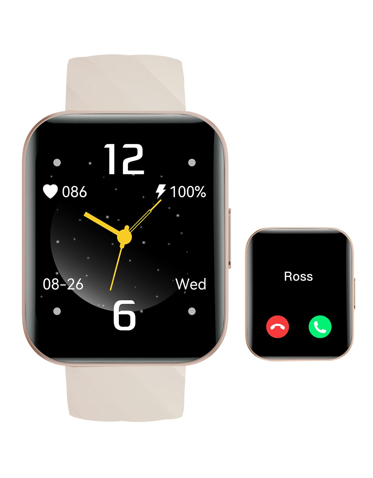 Smart Watches for Men Women (Answer/ Make Calls) Compatible with iPhone Android Phones, 1.85" Smartwatch Fitness Tracker with 100+ Sports Heart Rate Monitor Pedometer Sleep Tracker Waterproof (Beige)