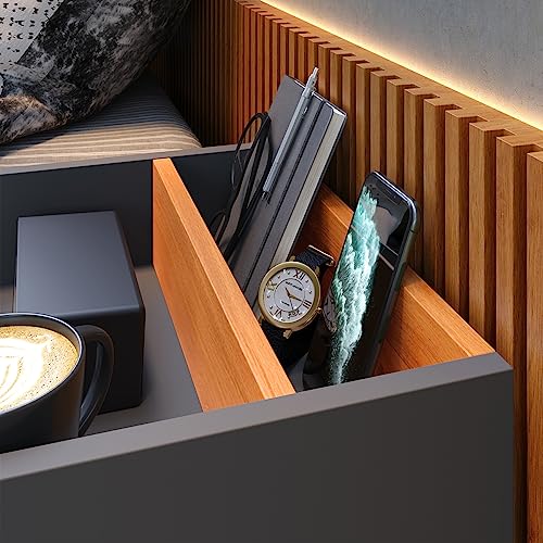 Mesa de Cabeceira Suspensa com Porta Objetos Celular e Nicho (Cinza/Cinamomo)