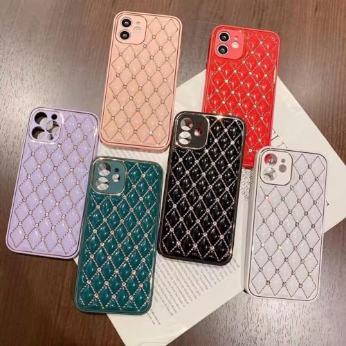 Coque iPhone 13 Mini vert treillis cuir souple ENILSA avec diamants lignes dorées