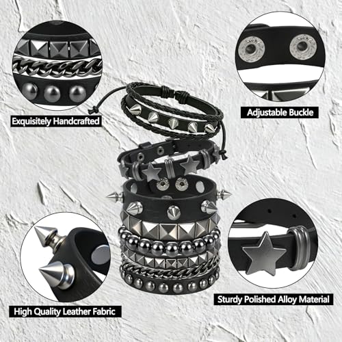 Set de 6 Pulseras Punk Rock con Tachuelas Unisex miniatura 3