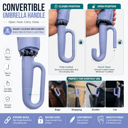 Image of Vasukie Compact Travel Umbrella with Ergonomic C-Shaped Handle, Wind Resistant Folding Umbrella for Men & Women, Lightweight Portable Umbrella for Travel, Office & Daily Use