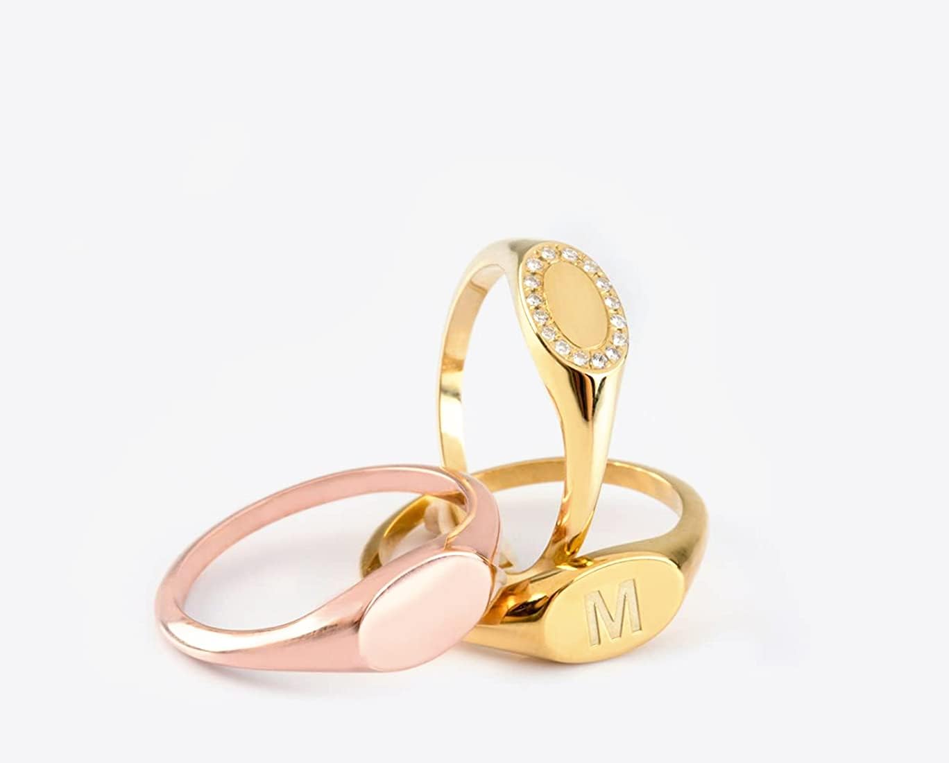 Women Oval Shaped Signet Ring in Solid Gold 9K, 14K, & 18K, Personalized Initial jewelry, Chevalier Custom Pinky Ring, RN300