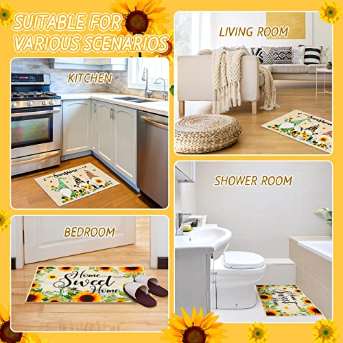 Xaatren 2 Pcs Summer Sunflower Bee Gnomes Doormat 16 X 24 Inch Non Slip Gnomes Rug Sunshine And Home Sweet Home Decorative Entrance Door Mat Rubber Indoor Outdoor Floor Mat For Home Decorative Supply #TOP5