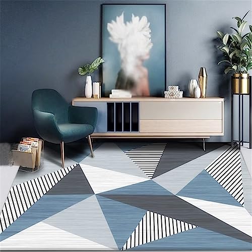 Tapis durable bleu à rayures géométriques 80x160 cm, moquette résistante intérieur et extérieur