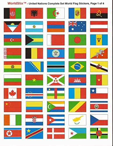 World Flag Stickers - United Nations Sticker Set; 1.5" X 1" Self Adhesive Stickers For Every International Country In The United Nations Plus 7 Un Stickers, 200 Sticker Flags Total, Made In Usa. #TOP1