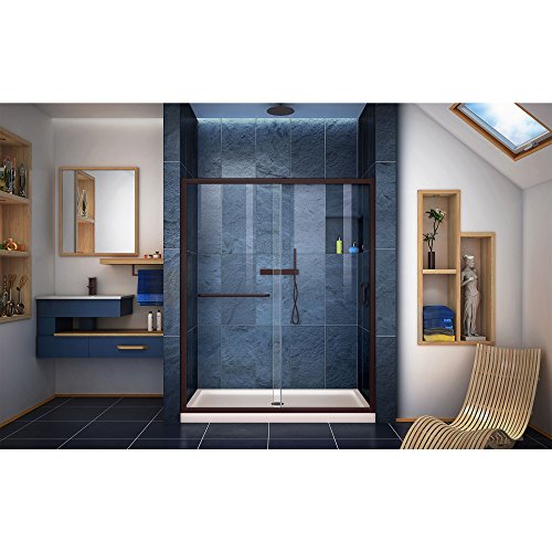 Dreamline Infinity-Z 32 In. D X 54 In. W X 74 3/4 In. H Clear Sliding Shower Door In Oil Rubbed Bronze, Center Drain Biscuit Base, Dl-6974C-22-06 #TOP3