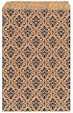 MyCraftSupplies 100 Kraft Flat Merchandise Bags with Black Damask Print (4x6)