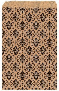 My Craft Supplies 100 Kraft Flat Merchandise Bags with Black Damask Print (4x6)