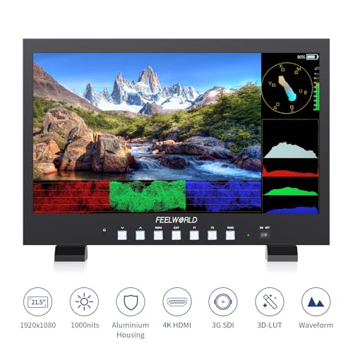Image of FEELWORLD FVM215 21.5 Inch Ultra Bright 1000nit 3G-SDI 4K HDMI Desktop Broadcast Monitor with Waveform, 3D LUT Professional Color Calibrate Director's Monitor