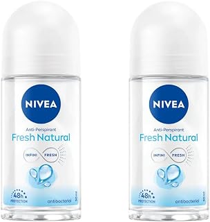 NIVEA Fresh Natural Antiperspirant Roll-On Deodorant for Women, 48H Odor & Sweat Protection with Ocean Extracts, Gentle on Skin, Alcohol-Free, 50ml Travel Size, Long-Lasting Freshness, Pack of 2