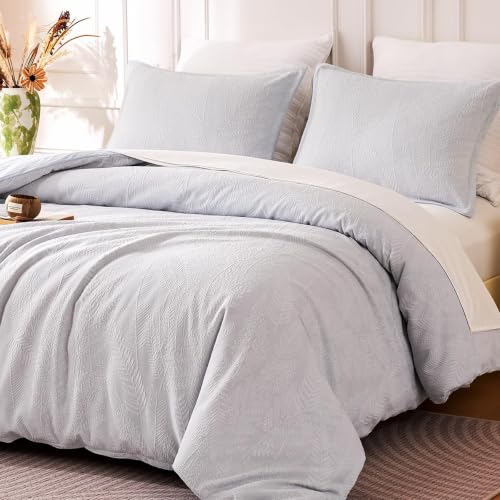 SLEEP ZONE Boho Duvet Cover Set Twin Size, Jacquard Leaf 2 Pieces Luxury Soft Breathable Duvet Cover with 1 Pillow Shams, Bedding Set for All Season, 68" × 90", Blue - image 1