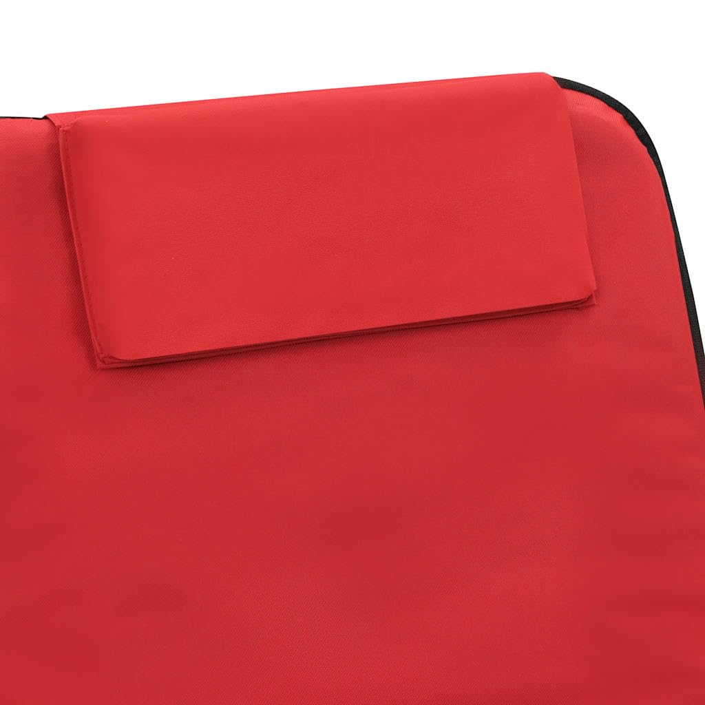 Tapis de Plage Pliable, Lot de 2, Acier et Tissu, Dossier Réglable avec Appui-Tête, Compartiment Rangement, Transport Facile, Natte de Plage Pliable, Chaise Camping Pliante,Rouge, 160 x 53 x 47 cm