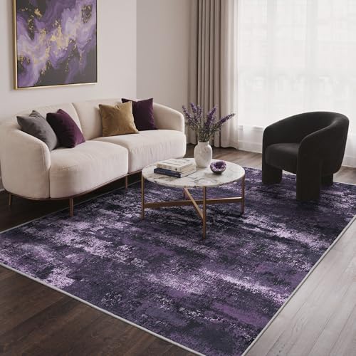 Image of BEIMO Area Rugs 8x10 for Living Room Bedroom, Modern Abstract Machine Washable Rug, Large Soft Low Pile Floor Carpet with Non Slip Backing for Dining Room, Purple