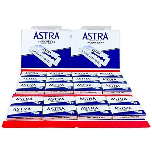 Astra Superior Stainless Double Edge Safety Razor Blades, 100 blades (5x20)