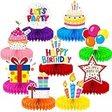 Birthday Table Decorations - 9 Pcs Colorful Happy Birthday Centerpieces for Tables Rainbow Honeycomb Centerpieces Table Toppers for Girls Boys Men Women Birth Date Party Supplies, Photo Booth Props
