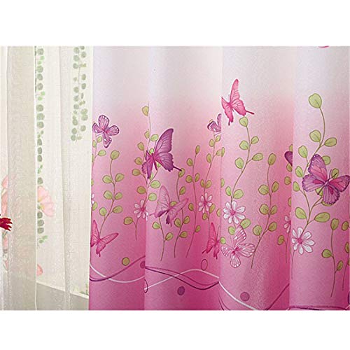 Lovehut Butterfly Flowers Printed Curtains For Girls Room,Semi-Blackout Window Curtain Panels With 3D Butterflies Grommet Window Drapes For Kids Girls Bedroom Living Room - 39 X 78 Inch, 2 Panels #TOP3