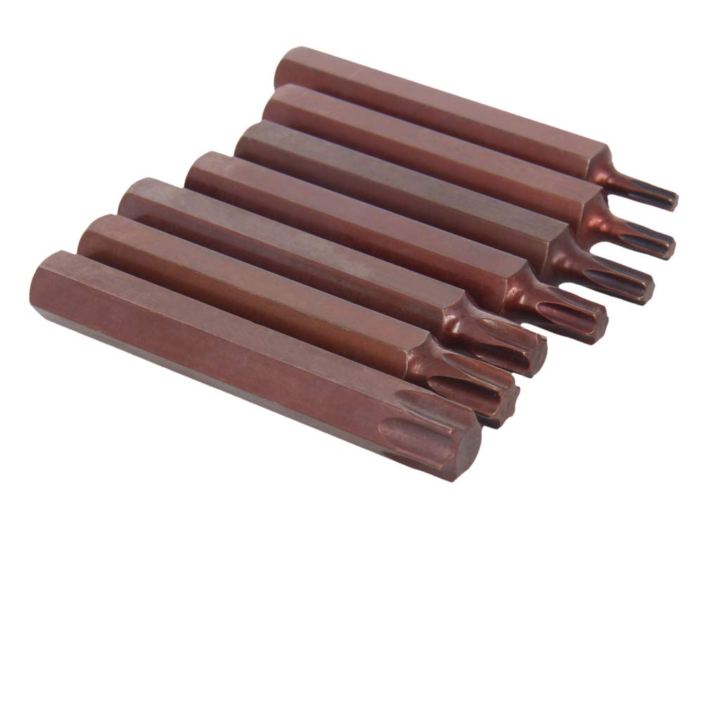 Utoolmart 7pcs Torx Bits 3/8 Inch 10mm Hex Shank 75mm Length Magnetic Screwdriver T20,T25,T30,T40,T45,T50,T55 Screw Driver Bit S2 Alloy Steel