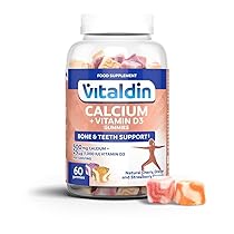 VITALDIN Calcio 500 mg + Vitamina D3 Gummies – 1.000 UI Vitamina D – 60 Caramelle Gommose (1 mese), gusto Frutti Assortiti – Aiuta a mantenere Ossa e Denti – Senza glutine – Bambini e Adulti