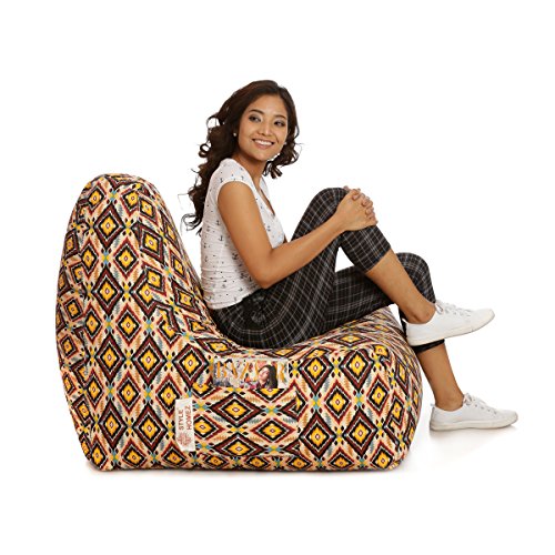 Image of Style Homez Hackey Cotton Canvas Geometric Printed Bean Bag XXL Size Filled with Beans Fillers