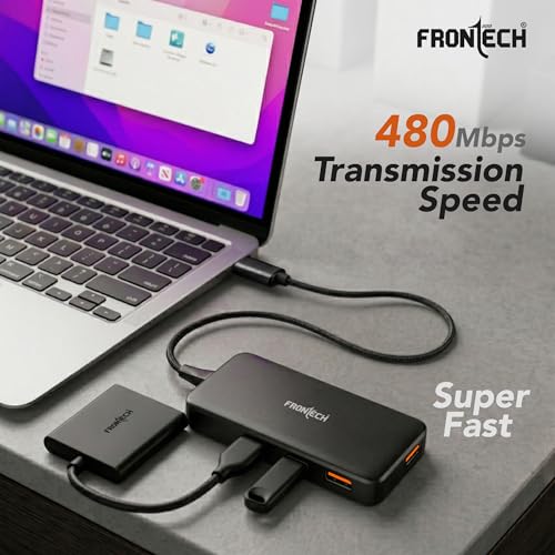 Image of Frontech 4-in-1 USB Hub | Type-C to 4x USB 2.0 Ports | 480Mbps Data Transfer | 1.5m Long Braided Cable | Plug & Play | Compact & Lightweight Design | Laptop, PC & Tablet | 1 Year Warranty (NC-0083)