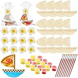 Paint Your Own Boat Sets: our package includes 12 sets of wooden themed painting kits, featuring 12 wooden coloring boat cards, 12 mini watercolor painting sets, 12 paintbrushes, and 12 clear gift bags; Making it an option for arts and crafts activit...