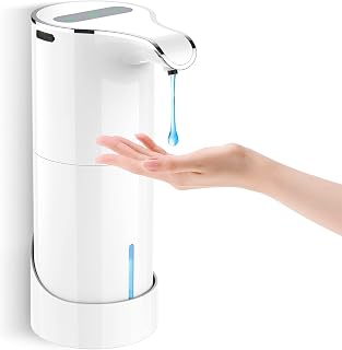 Automatic Soap Dispenser Rechargeable Touchless, 15.37oz Electric Liquid Hand Sanitizer Pump with 5 Adjustable Soap Volume for Kitchen Bathroom Wall No Drilling (White)