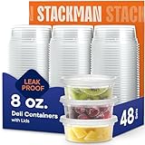 Stack Man [48 Sets - 8 oz.] Plastic Deli Disposable Food Storage Containers with Airtight Lids - Slime Containers with Lids