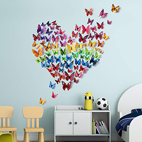 Amaonm® 72 Pcs 6 Packages Beautiful 3D Butterfly Wall Decals Removable Diy Home Decorations Art Decor Wall Stickers & Murals For Babys Bedroom Tv Background Living Room (Colorful, Six Color) #TOP5