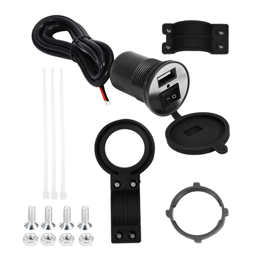 Car Charger, Phone Charger, DC 12V Motorcycle Handle Bar Phone Holder Waterproof USB Charger with Switch(Black)