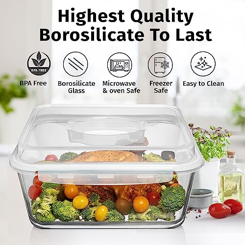 6500 ML / 220 oz / 28 Cup LARGE Glass Food Storage Container with Airtight Locking Lid. Ideal Storing food, Vegetables, Fruits. Baking Casserole, Lasagna, Roasting Turkey, Chicken BPA Free Oven Safe - Image 5