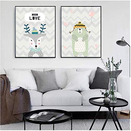 Peinture sur toile hiboux ours renard cerf 50x70cm sans cadre pour salon