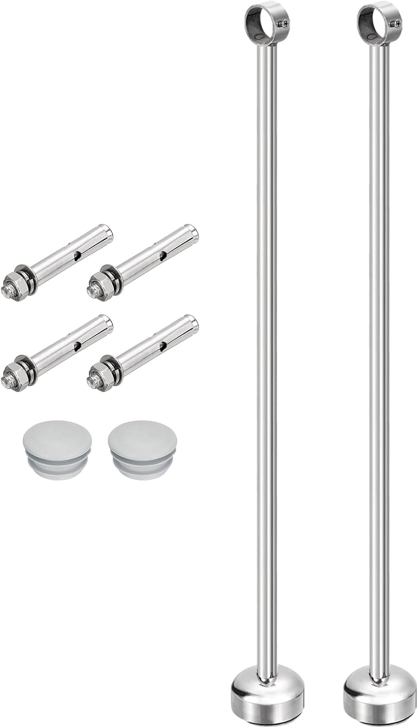 uxcell 2 Set Ceiling Mount Curtain Rod Bracket, Fit 32mm/1.26inch Pipe Length 400mm/15.75inch Stainless Steel Curtain Rod Hooks Hangers for Walls Wardrobe Pipe Curtain Pipe, Silver