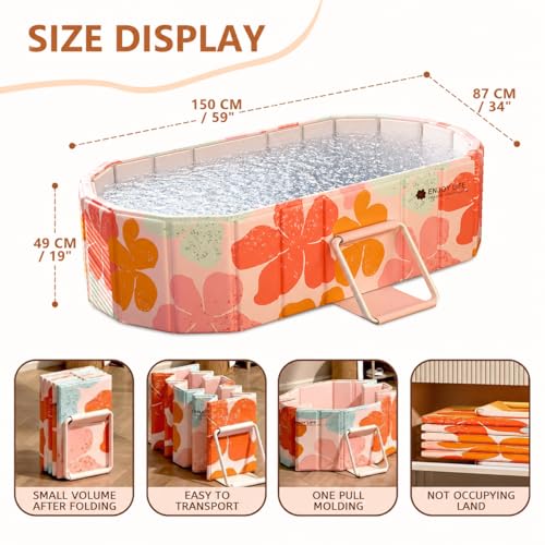 Image of Careopeta Large Bathtub for Adults Folding Portable Bath Tub, Pillow & Drain Hole - Hot & Cold Water Soaking Spa Tub for Home Bathroom (Orange)