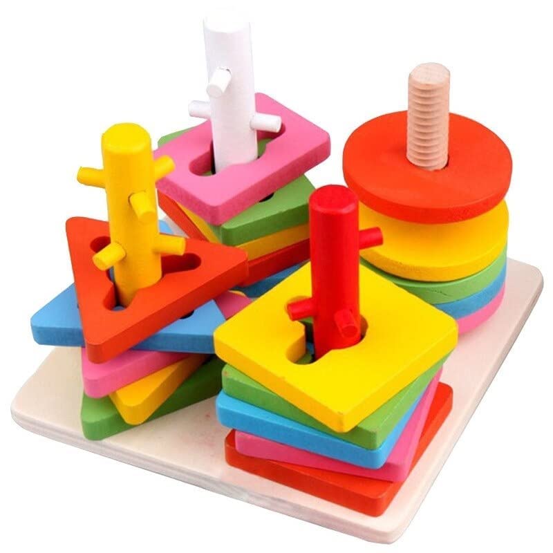 Smoneo Wooden 4 Shape Sorting & Stacking Toys for Toddlers, Montessori Color Recognition Stacker, Early Educational Blocks Puzzles 1-3 Years Old Age Boys and Girls (4 Shapes) (20 pieces) (B09GW3CYZN) Amazon Price History, Amazon Price Tracker