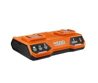 RIDGID 18V Dual Port SIMULTANEOUS Charger with 18V 2.0 AH Compact Lithium-ION B
