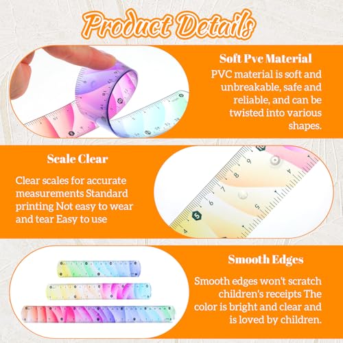 Yuomeaz 3 Stück Flexible Lineale, 15/20/30 cm 3 Größen Klare Weiche Biegbare Lineale, Farbverlauf Kunststofflineal mit Zentimeter und Zoll