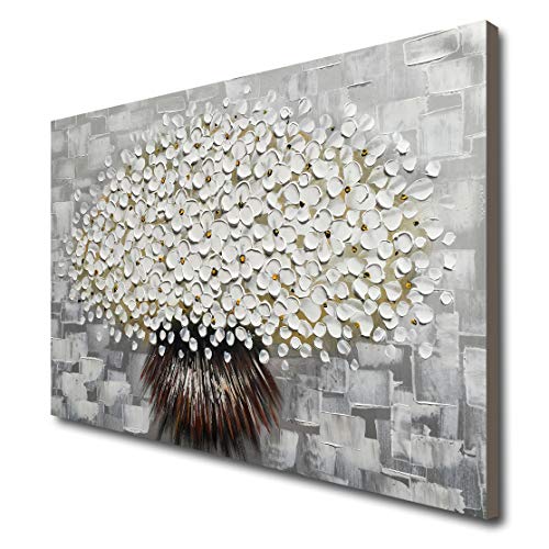 Winpeak Art Hand Painted Modern Textured White Flower Oil Painting On Canvas Abstract Floral Artwork #TOP1