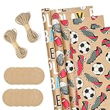 rollo papel para envolver Paquete: 3 rollos de papel kraft para envolver con diseño colorido vienen con etiquetas de regalo, juego perfecto para envolver regalos.