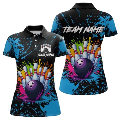 Custom Watercolor Bowling Shirts for Men Women Funny Bowling Shirt Colorful Bowling Jersey Bowling Polo 1/4 Zip Shirts2
